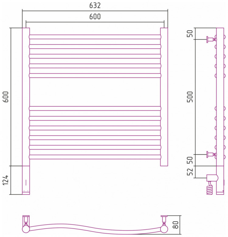 Полотенцесушитель электрический Сунержа Флюид 3.0 600х600 МЭМ левый Без покрытия