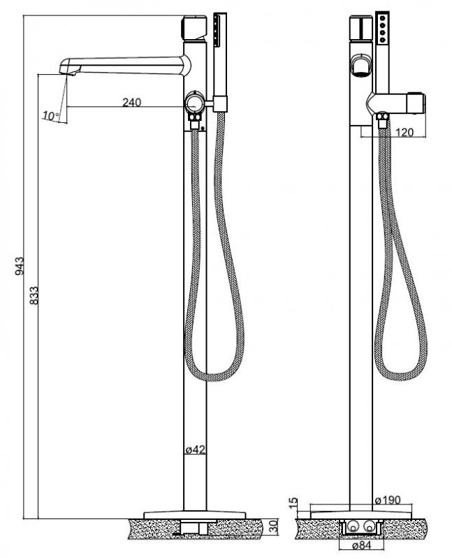 Напольный смеситель для ванны Cezares UNO-FMT-ORO