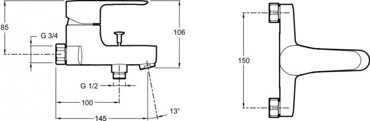 Однорычажный смеситель для ванны/душа Jacob Delafon JULY E16031-4-CP