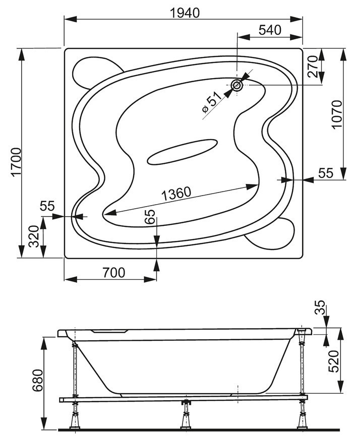 Акриловая ванна Vagnerplast Helios 194x170
