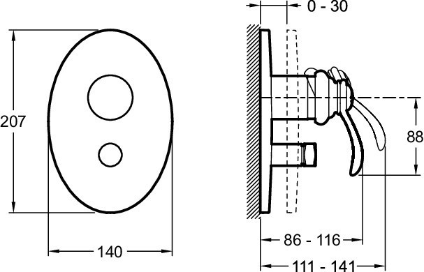 Встраиваемый смеситель с переключателем на 2 выхода, лицевая панель Fairfax Jacob Delafon FAIRFAX E98722-CP