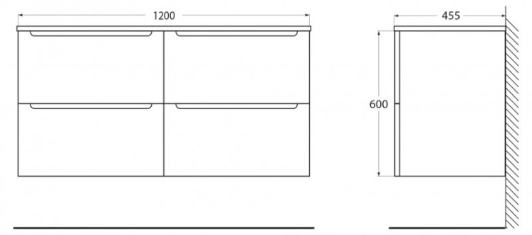 Столешница из МДФ, асимметричное правостороннее расположение отверстий для раковины и смесителя, 1204x462x19 BelBagno EK-120-AS-BL-R