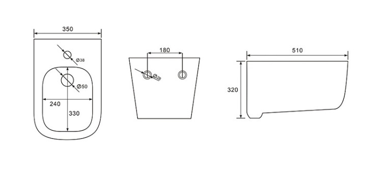 Биде подвесное Aquatek ЛУГАНО AQ1002-00, 510*350*320 мм, цвет белый