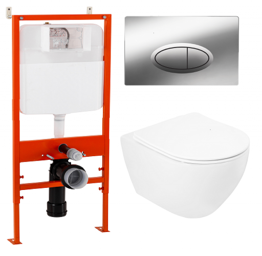 Унитаз подвесной с сиденьем STYLUS + Система инсталляции для унитазов с кнопкой смыва BB051CR Cezares CZR-513-TH-R/CZR2316SC/BB026/BB051CR