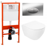 Унитаз подвесной с сиденьем STYLUS + Система инсталляции для унитазов с кнопкой смыва BB051CR Cezares CZR-513-TH-R/CZR2316SC/BB026/BB051CR