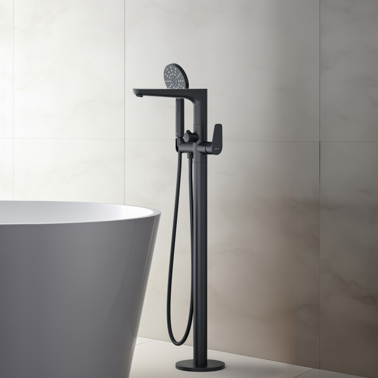 Смеситель для ванны напольный (внешняя и скрытая часть) Aquatek, матовый черный AQ1145MB БЕТТА