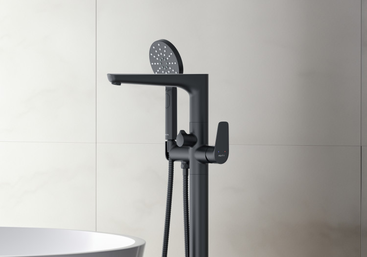 Смеситель для ванны напольный (внешняя и скрытая часть) Aquatek, матовый черный AQ1145MB БЕТТА