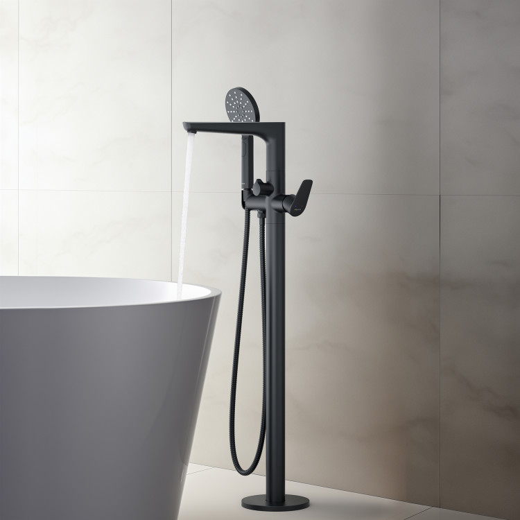 Смеситель для ванны напольный (внешняя и скрытая часть) Aquatek, матовый черный AQ1145MB БЕТТА