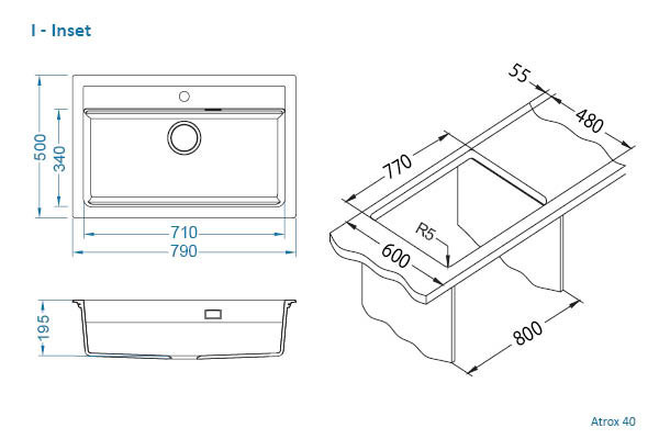 Мойка ALVEUS GRANITAL ATROX 40 TERRA - G22 790 X 500 1X в комплекте с сифоном 1132823,