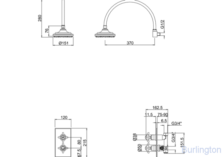 Душевая стойка с встроенным термостатом на 1 выпуск, верхняя лейка 6' [H30-AN]