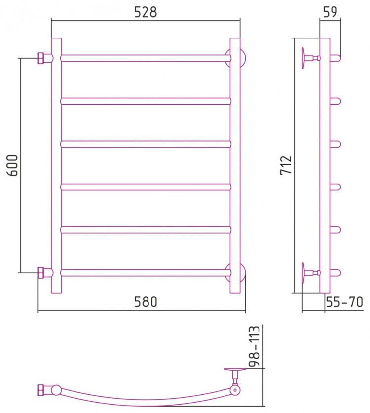 Полотенцесушитель водяной Стилье Версия-Б2 600х500 (6) Г 18 Белый