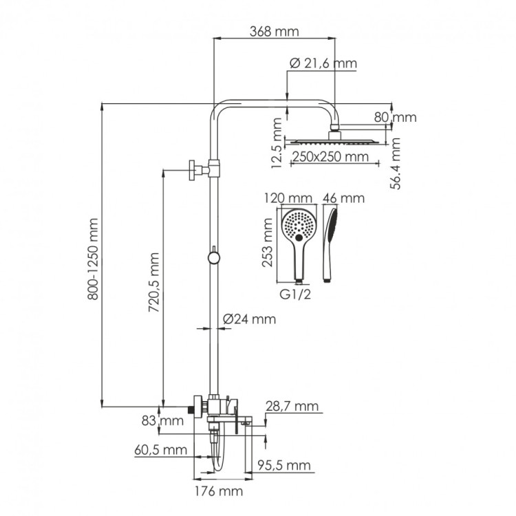 WasserKRAFT NEW A185.254.155.WM Душевой комплект со смесителем