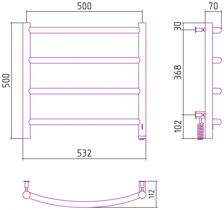 Полотенцесушитель электрический Сунержа Галант 4.0 500х500 МЭМ правый Без покрытия