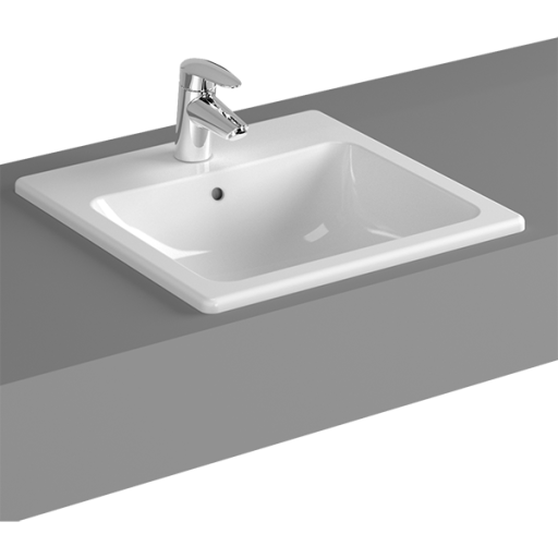 Накладная раковина S20, квадратная 45 cм, c переливом, цвет белый