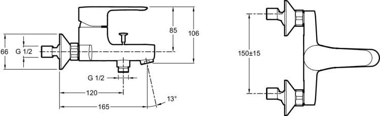Настенный смеситель для ванны/душа Jacob Delafon JULY E16033-4-CP