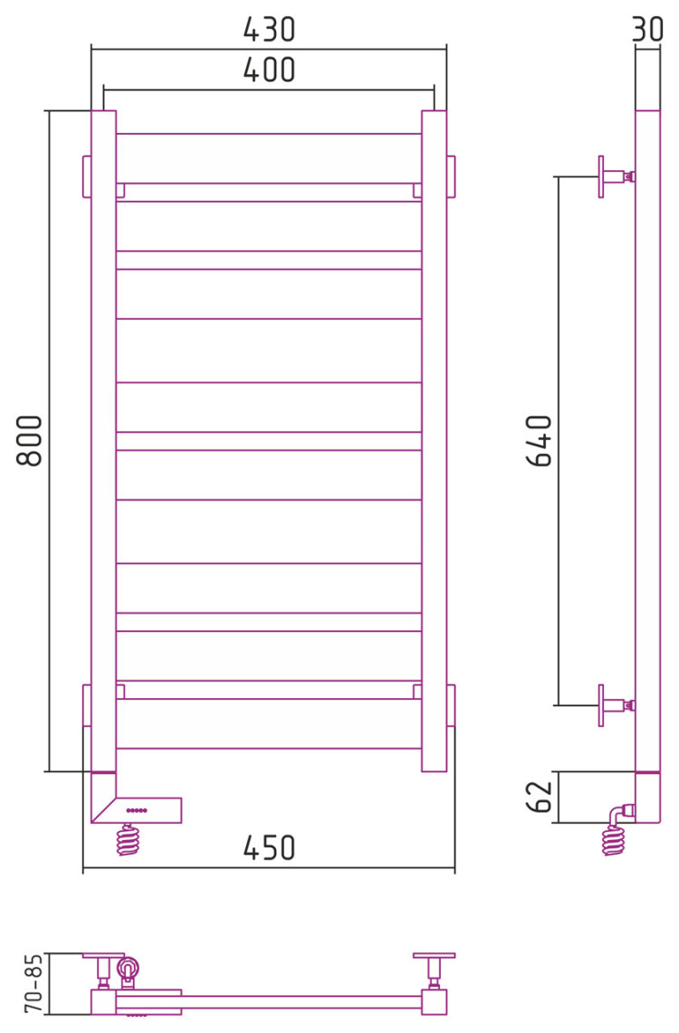 Полотенцесушитель электрический Сунержа Центурион 2.0 800x400 МЭМ левый Тёмный титан муар