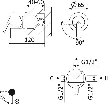 Встраиваемый однорычажный смеситель с тонкой ручкой Cezares LEAF-DIM-L-ST