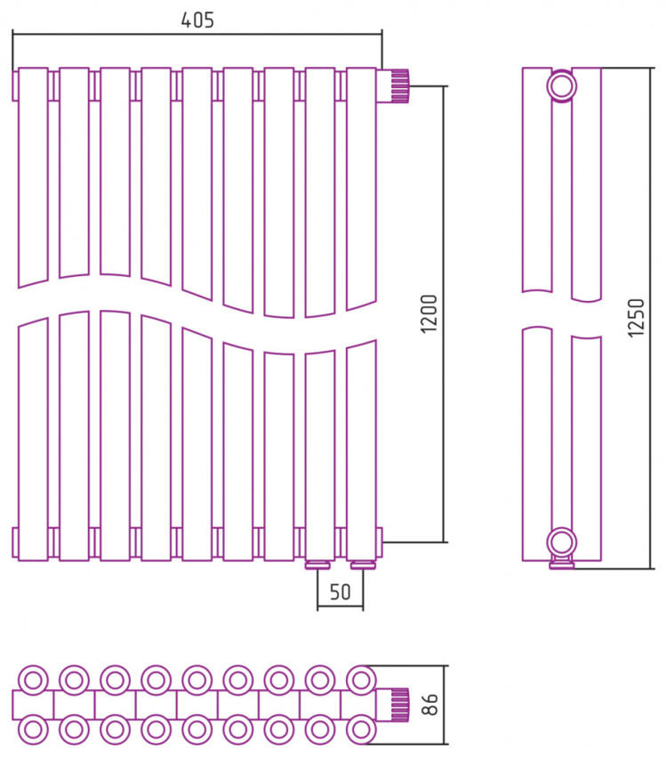 Отопительный радиатор Сунержа Эстет-00 EU50 1200х405 9 секций Сатин