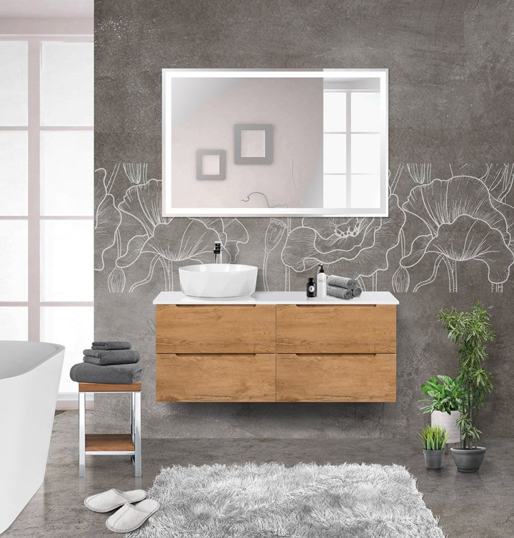 Столешница из МДФ, асимметричное левостороннее расположение отверстий для раковины и смесителя, 1204x462x19 BelBagno EK-120-AS-BO-L