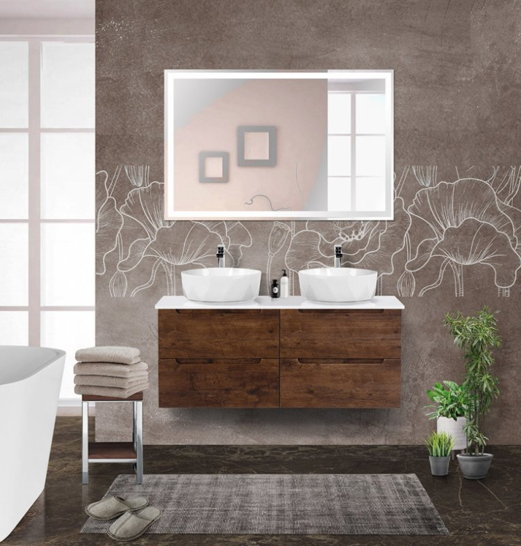 Столешница из МДФ, асимметричное левостороннее расположение отверстий для раковины и смесителя, 1204x462x19 BelBagno EK-120-AS-BO-L