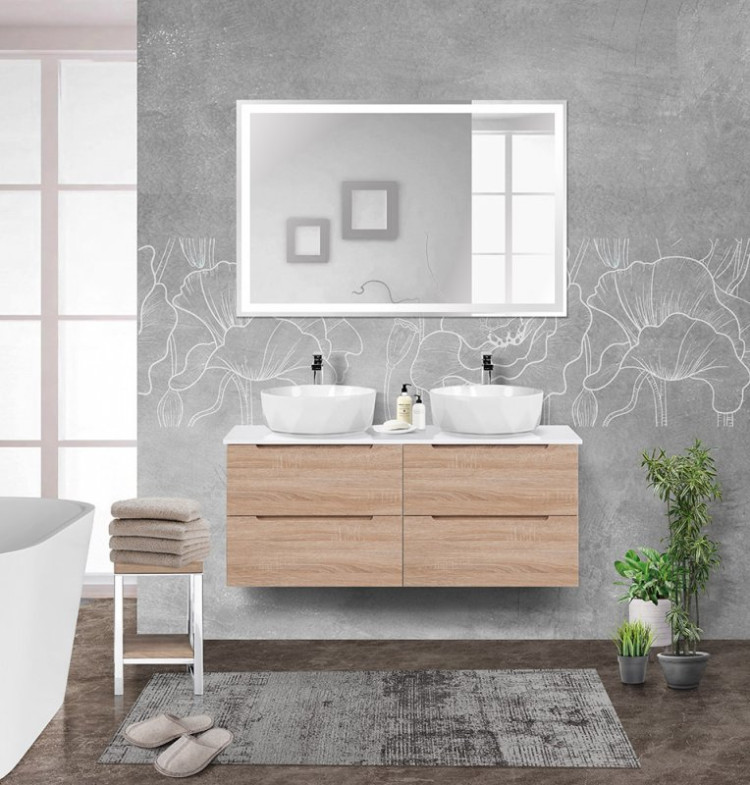 Столешница из МДФ, асимметричное левостороннее расположение отверстий для раковины и смесителя, 1204x462x19 BelBagno EK-120-AS-BO-L