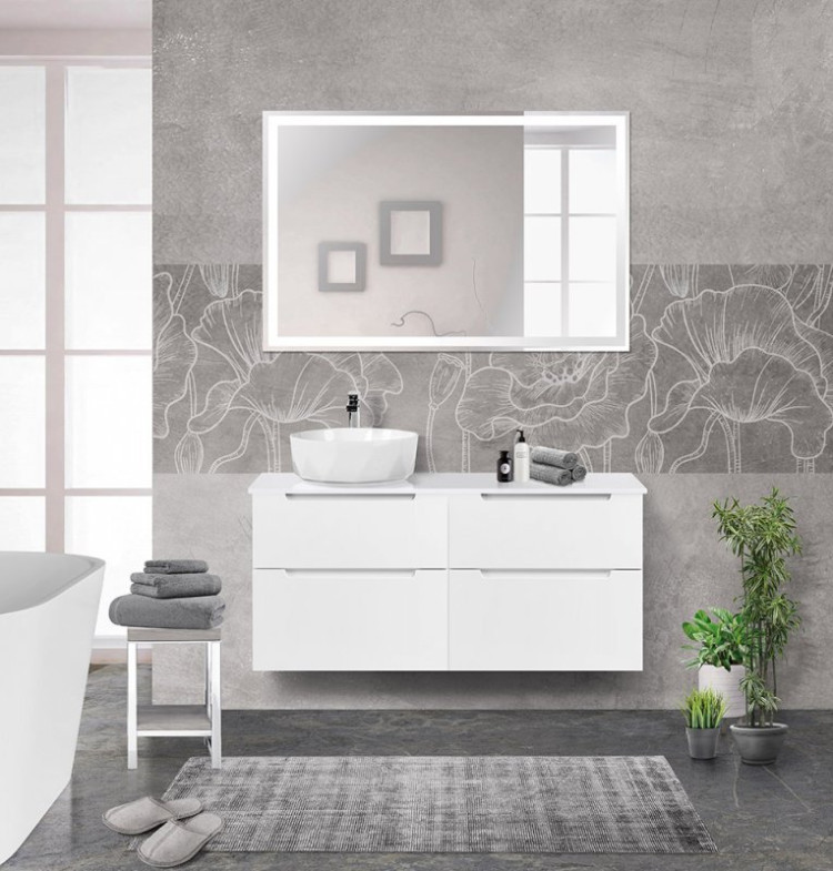 Столешница из МДФ, асимметричное левостороннее расположение отверстий для раковины и смесителя, 1204x462x19 BelBagno EK-120-AS-BO-L