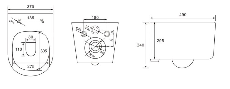 Унитаз-компакт подвесной безободковый Aquatek МИЯ AQ2004-MB 490*370*340 мм, черный матовый, горизонтальный выпуск, тонкое сиденье с механизмом плавного закрывания, крепеж