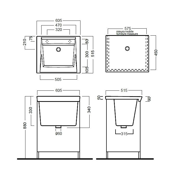 Хозяйственная раковина Hatria Complementi 60 YXMA