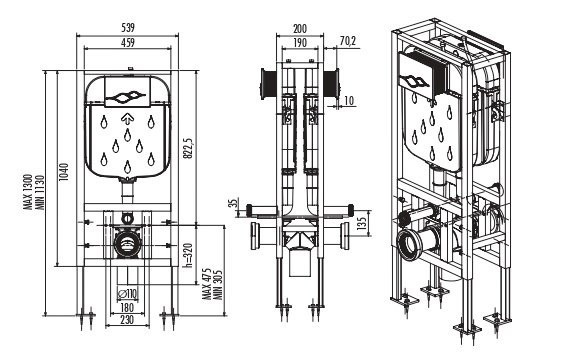 CREAVIT Инсталляция для подвесного унитаза двухсторонняя