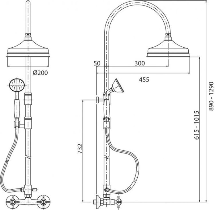 Душевая стойка со смесителем, верхним и ручным душем Cezares LORD-CD-02-M