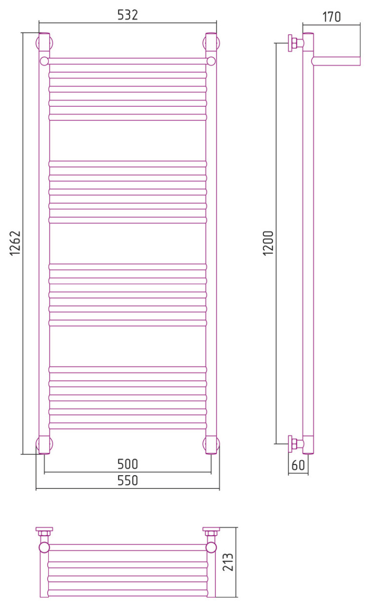 Полотенцесушитель водяной Сунержа Богема с полкой+ 1200х500 Состаренная латунь
