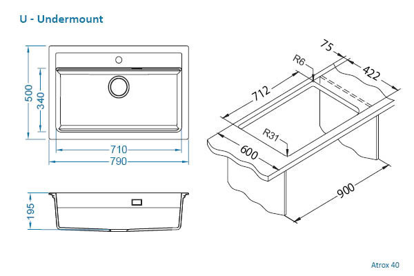 Мойка ALVEUS GRANITAL ATROX 40 BEIGE - G55 790 X  500  1X в комплекте с сифоном 1132823,