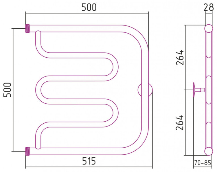 Полотенцесушитель водяной Стиле Тандем 500х500 резьба-сгон 1