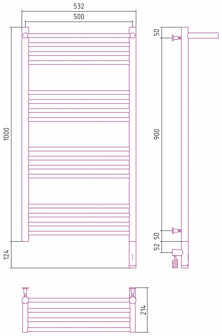 Полотенцесушитель электрический Сунержа Богема с полкой 3.0 1000х500 / МЭМ правый Сатин
