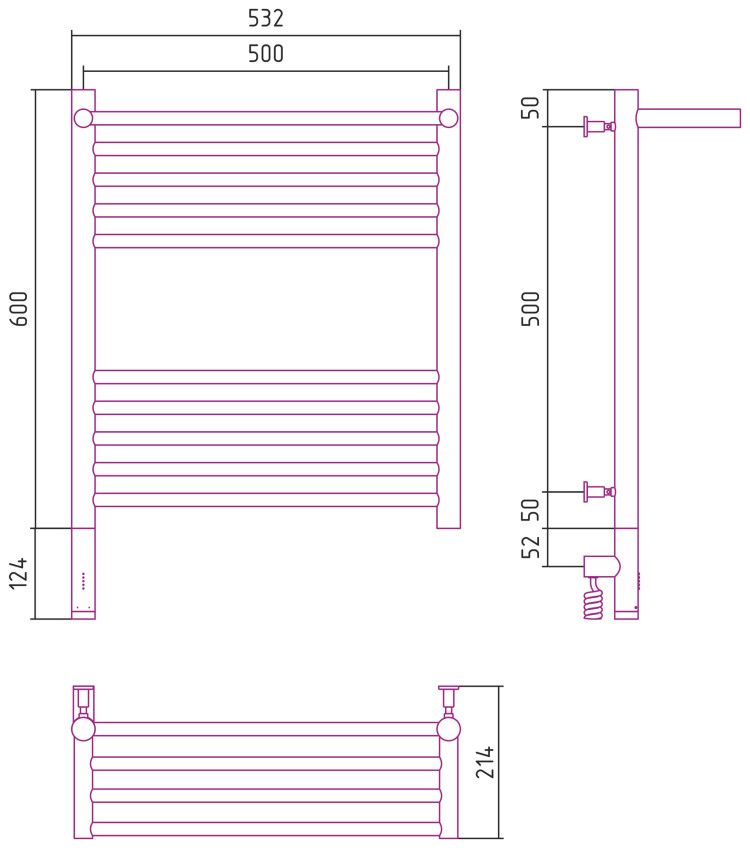 Полотенцесушитель электрический Сунержа Богема с полкой 3.0 600х500 / МЭМ левый Матовое золото