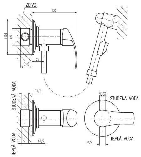 Гигиенический душ со смесителем Rav Slezak Mississippi MS047