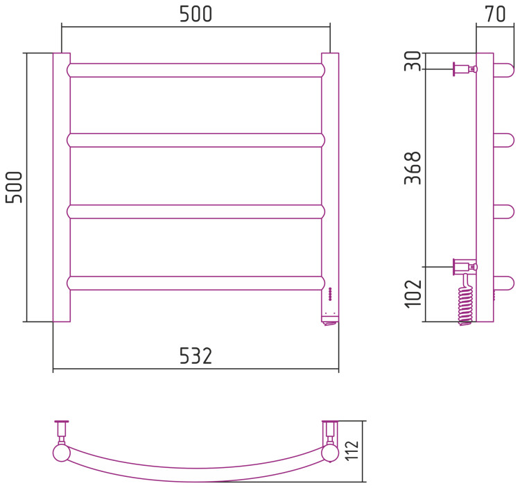 Полотенцесушитель электрический Сунержа Галант 4.0 500х500 МЭМ правый Белый