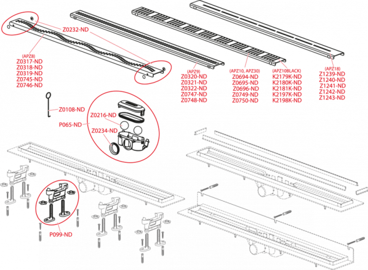 Водоотводящий желоб с порогами для перфорированной решетки Alcadrain APZ9 Simple