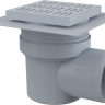 Сливной трап 150×150/110 мм боковой сток, решетка серая, воротник изоляции 2–го уровня, гидрозатвор мокрый Alcadrain APV10