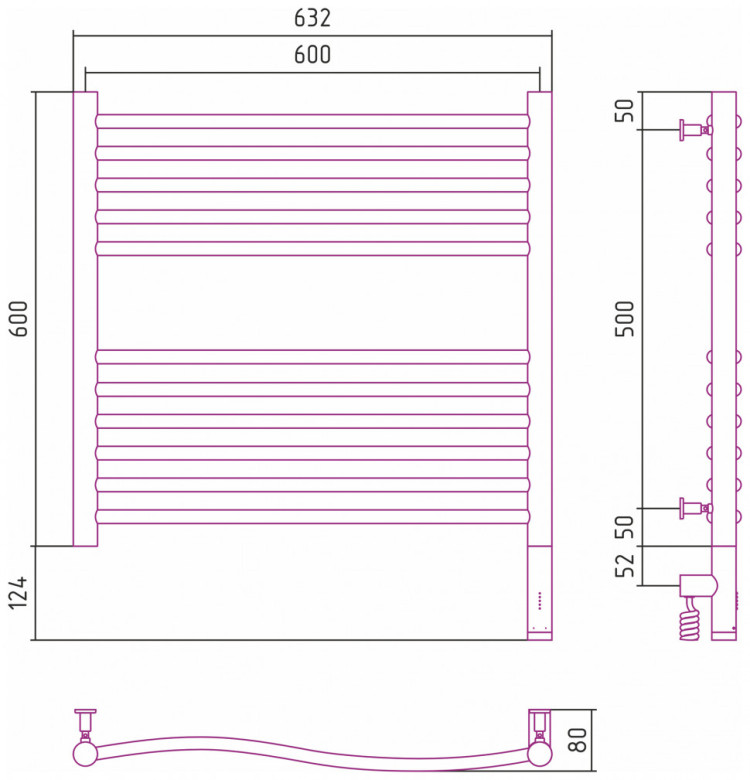 Полотенцесушитель электрический Сунержа Флюид 3.0 600х600 МЭМ правый Золото