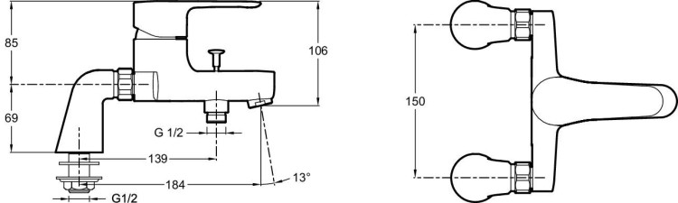 Однорычажный смеситель устанавливаемый на деку для ванны/душа Jacob Delafon JULY E16043-4-CP