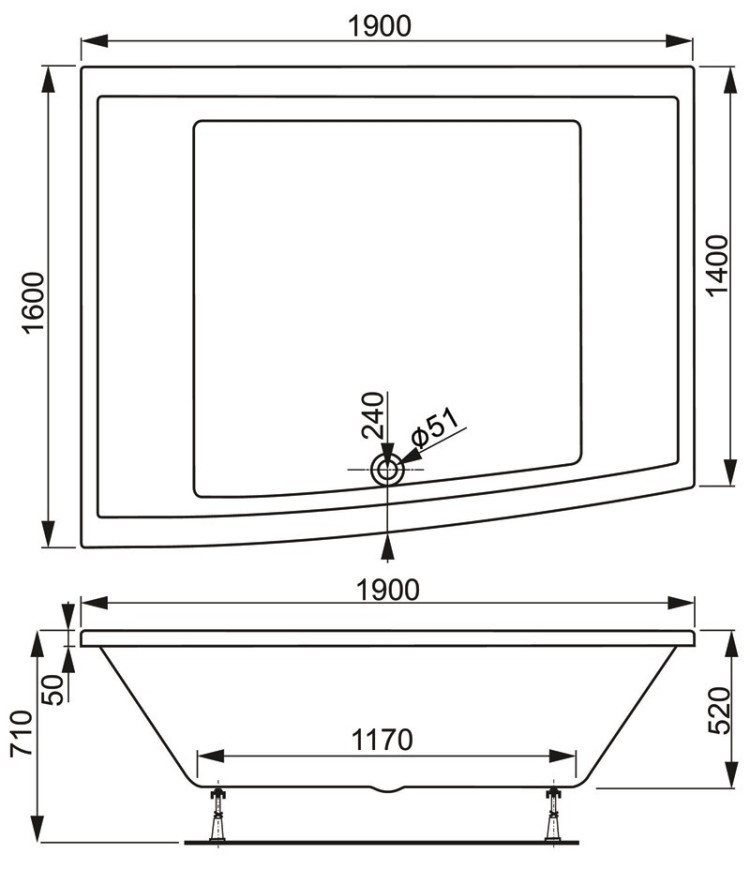 Акриловая ванна Vagnerplast Impossible 190x160