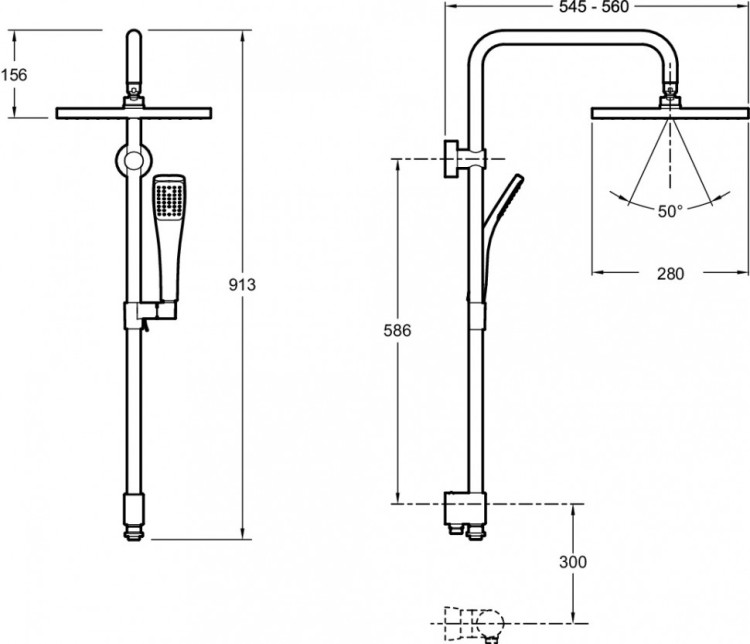 Душевая колонна с квадратным верхним душем 280 х 280 мм Jacob Delafon EO E11716-CP