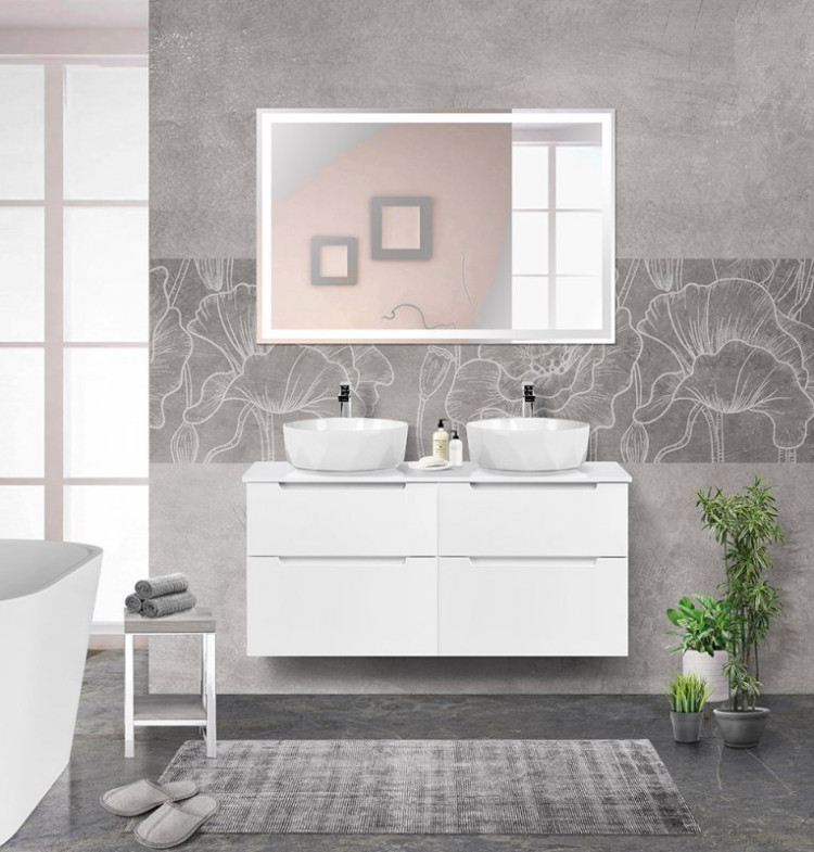 Столешница из МДФ, асимметричное левостороннее расположение отверстий для раковины и смесителя, 1204x462x19 BelBagno EK-120-AS-BL-L