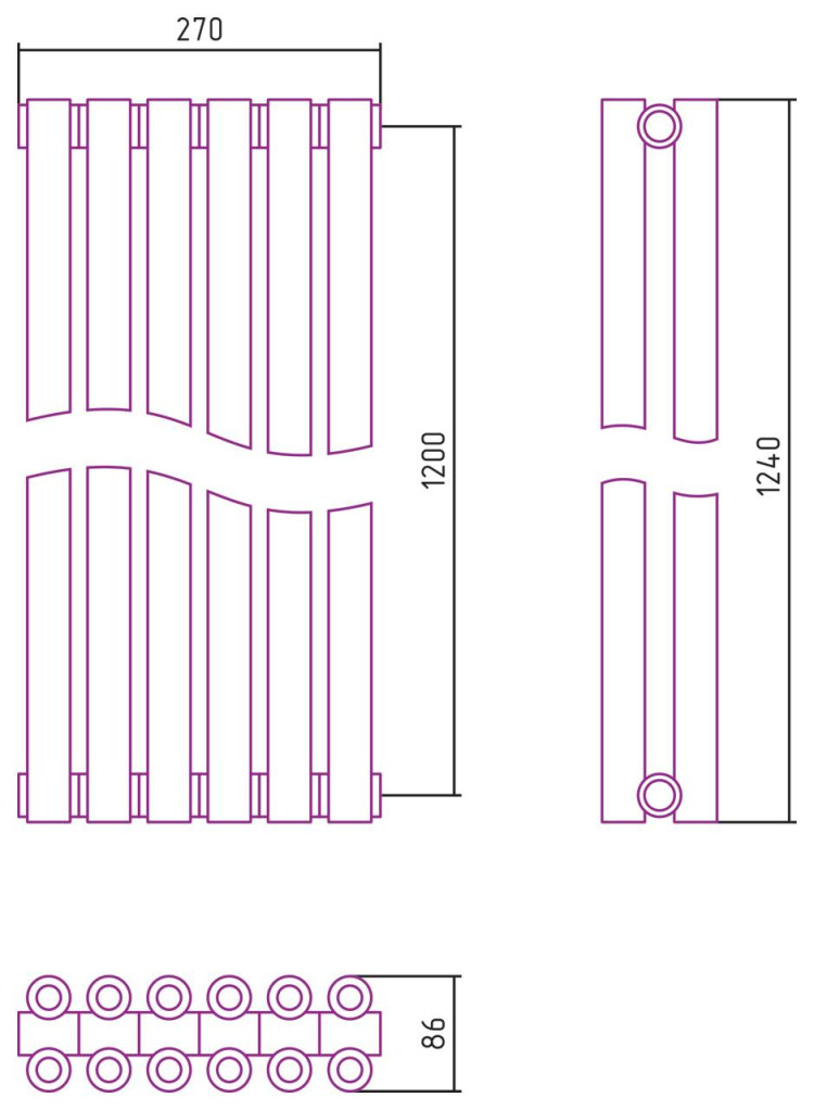 Отопительный радиатор Сунержа Эстет-00 1200х270 6 секций Золото
