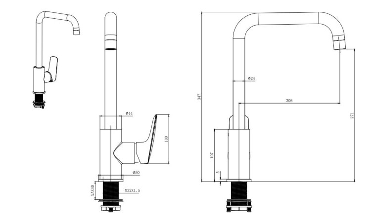 Смеситель для кухни Aquatek (квадратный излив), матовый черный AQ1081MB ВЕГА
