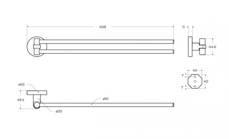 Полотенцедержатель двойной поворотный Cezares RELAX-THD-S-GM