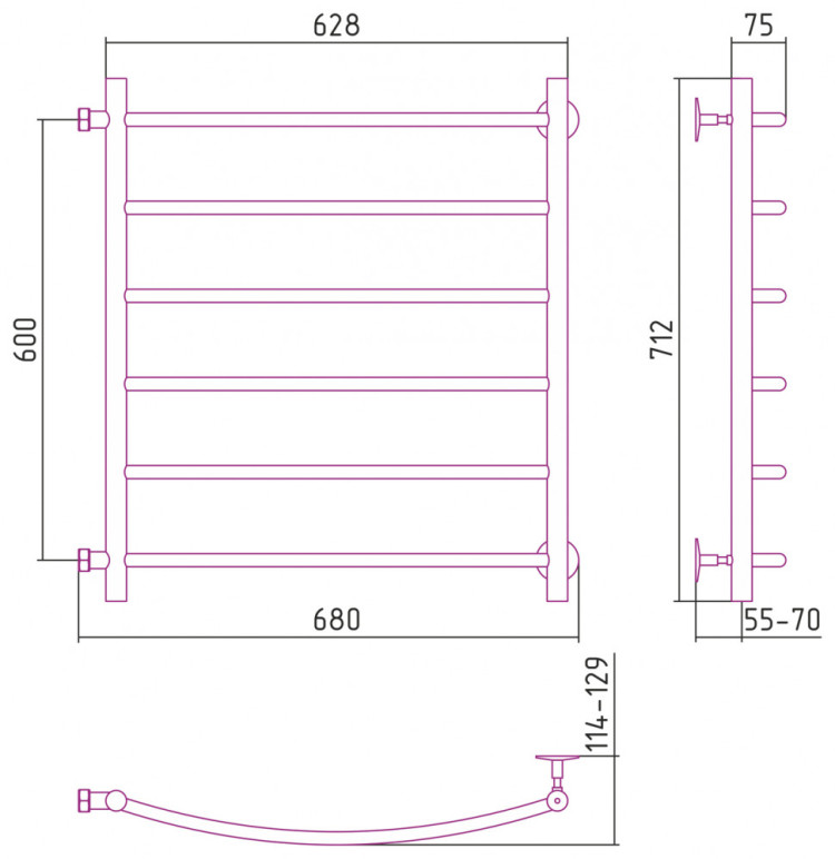 Полотенцесушитель водяной Стилье Версия-Б2 600х600 (6) Г 18 Без покрытия