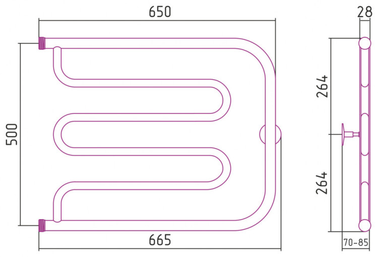 Полотенцесушитель водяной Стилье Тандем 500х650 резьба-сгон 1