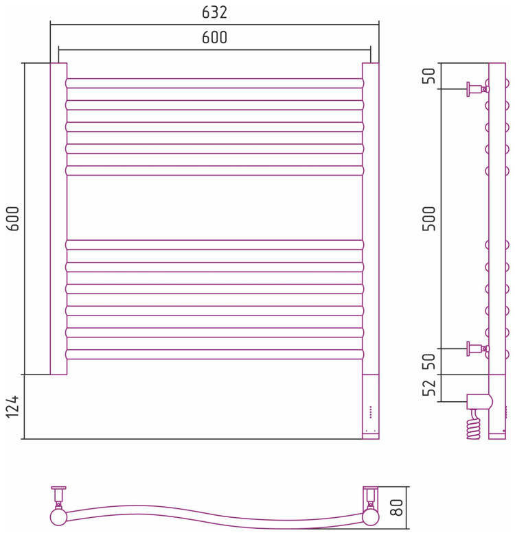 Полотенцесушитель электрический Сунержа Флюид 3.0 600х600 МЭМ правый Матовый белый